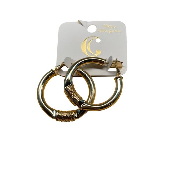 Charming Charlie Hypoallergenic Gold Hoop Earrings With Textured Design MSRP 22 - Picture 2 of 6